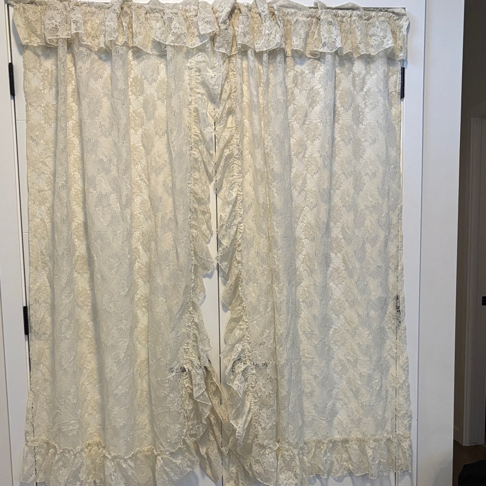 Vintage Cream Curtains Pair 54x84 Neutral Panels Farmhouse Cottage Decor